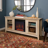 58 in. Wood Media TV Stand Console with Fireplace - Grey Wash - Super Arbor