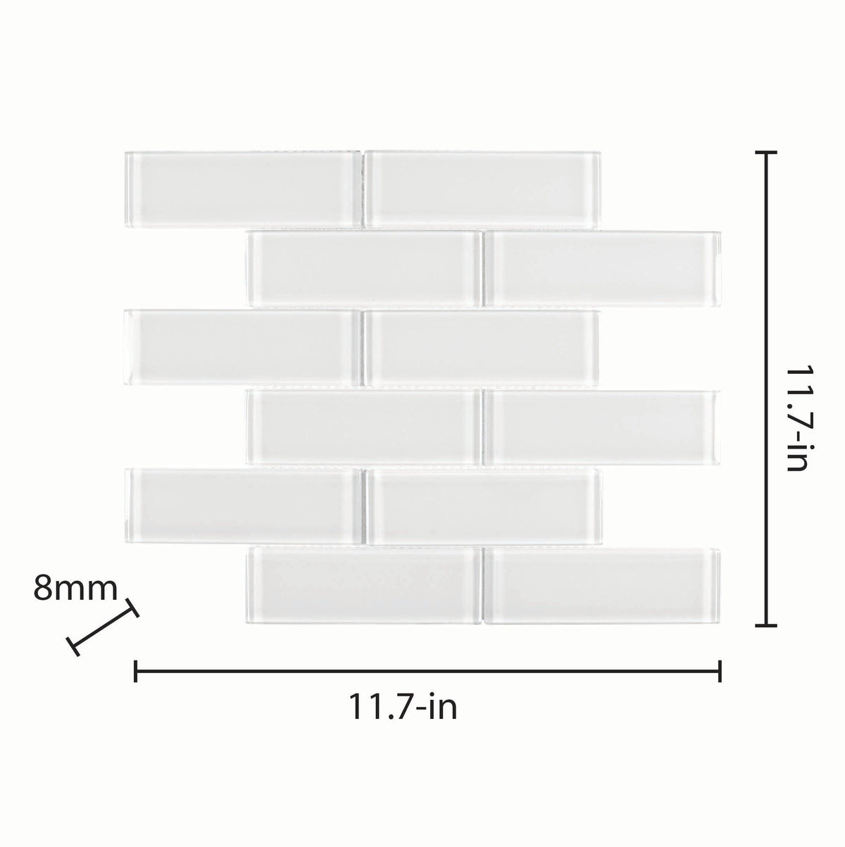 Elida Ceramica 2-in x 6-in Super White Glass 12-in x 12-in Glossy Brick Mosaic Wall Tile