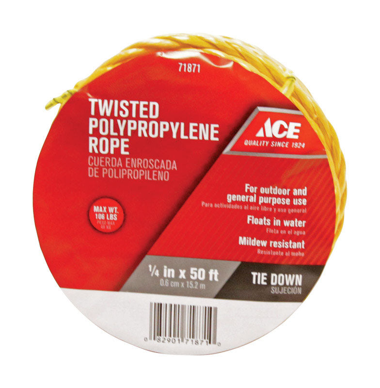 Ace 1/4 in. Diameter x 50 ft. Yellow Twisted Polypropylene Rope