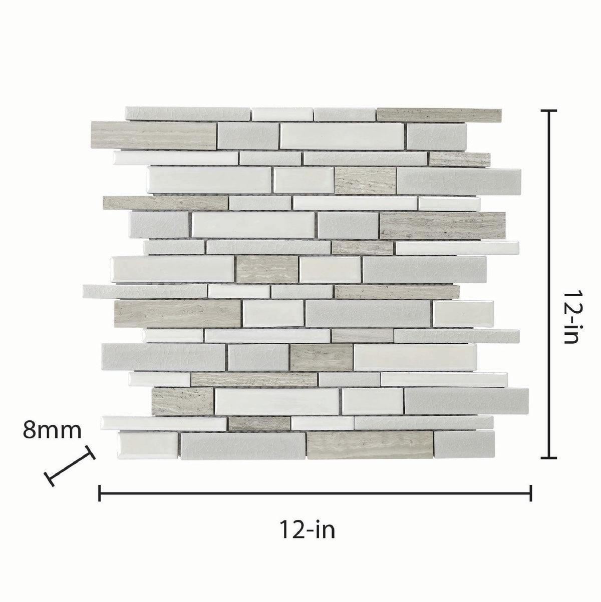Elida Ceramica Crackled Linear Silk 12-in x 12-in Glazed Porcelain/Marble Linear Mosaic Wall Tile (1.05-sq ft)