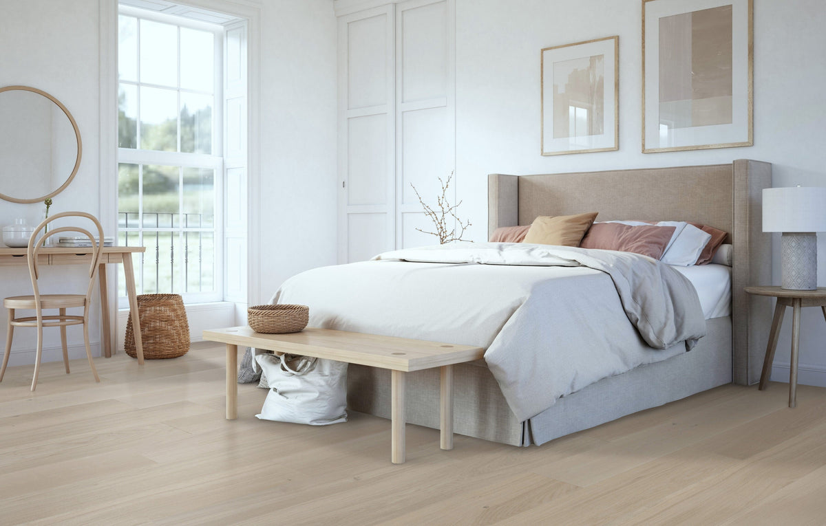 CALI European white oak Terra Rose hardwood flooring — installed room view