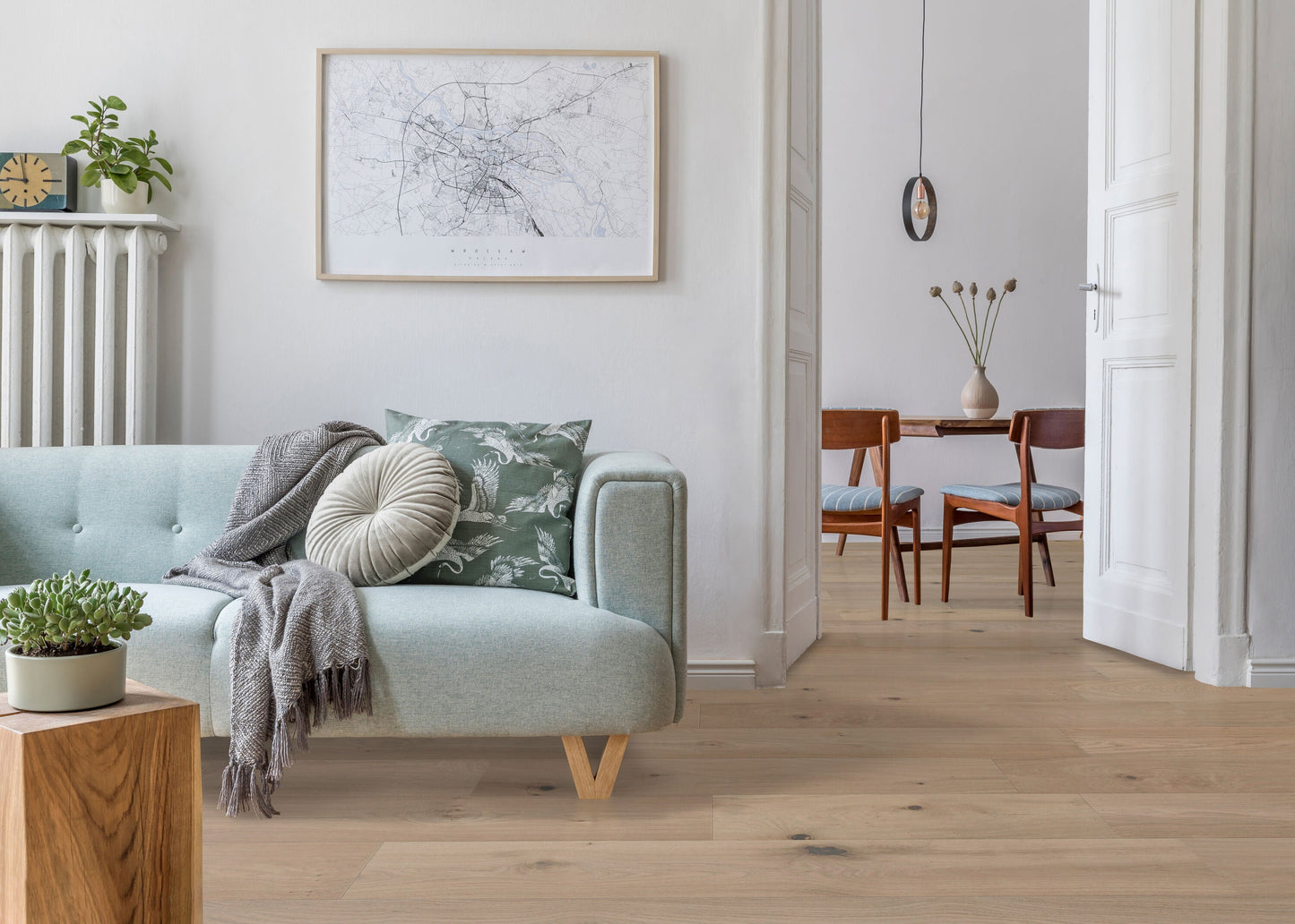 CALI European white oak Seacliff Sec hardwood flooring — installed room view