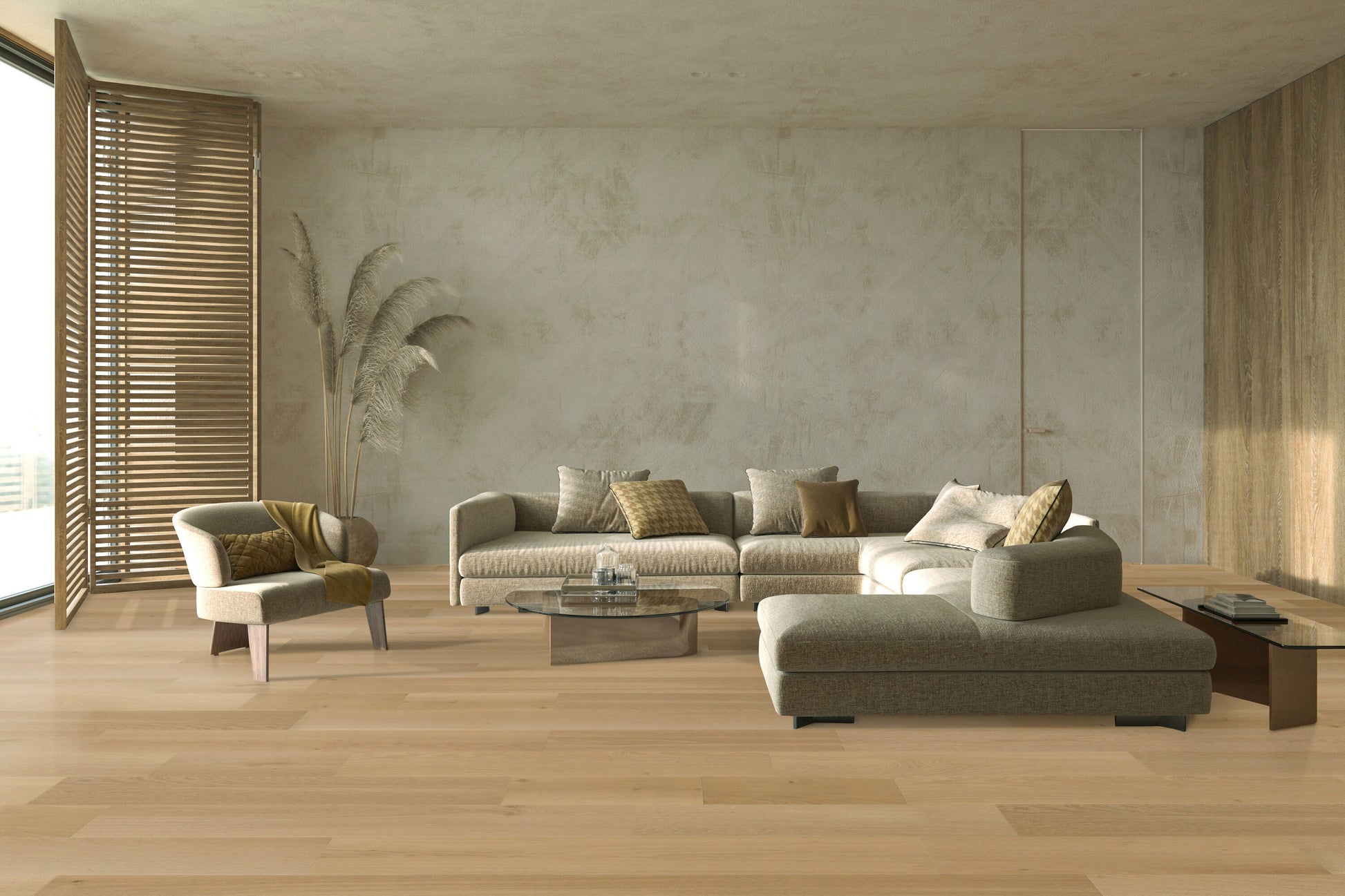 CALI European white oak Vintner Gold hardwood flooring — installed room view