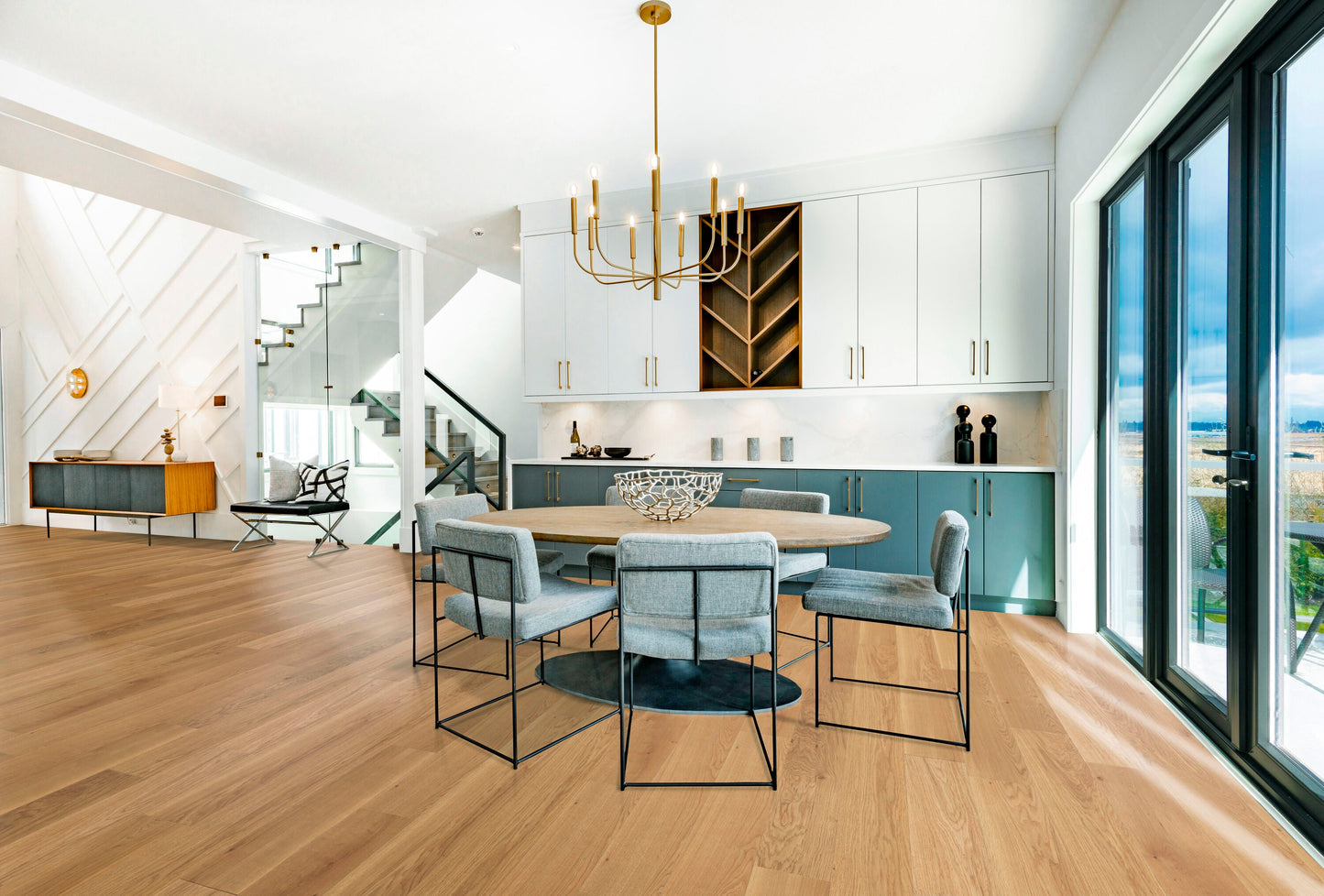 CALI European white oak Honeyed Harvest hardwood flooring — installed room view