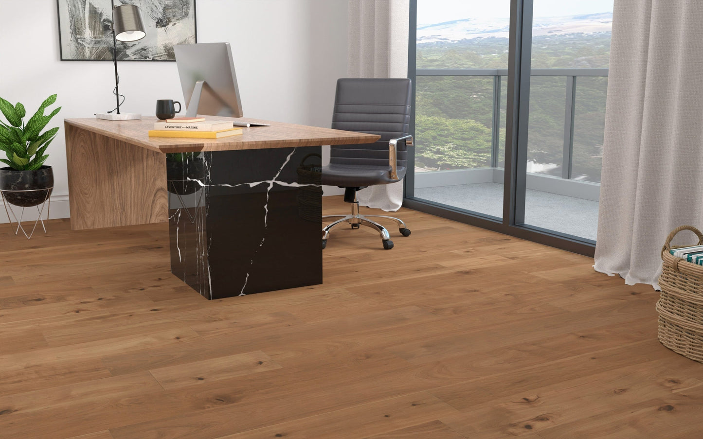 CALI Hickory Cured Hickory hardwood flooring — installed room view