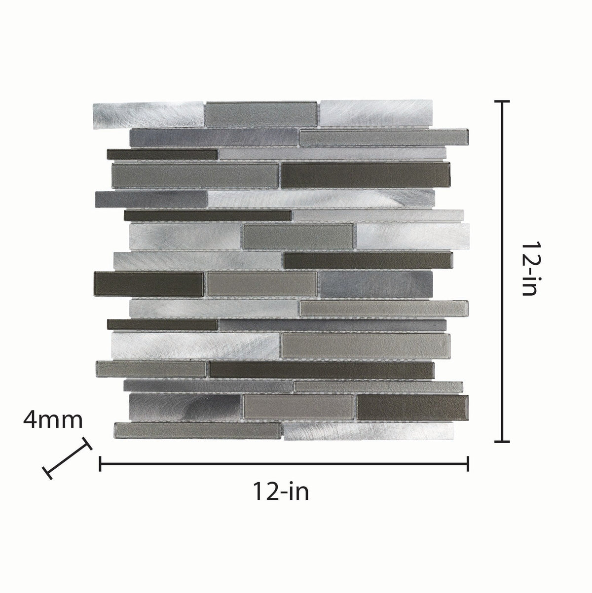 Elida Ceramica Oasis Silver Mix 12-in x 12-in Multi-Finish Glass/Metal Linear Mosaic Wall Tile