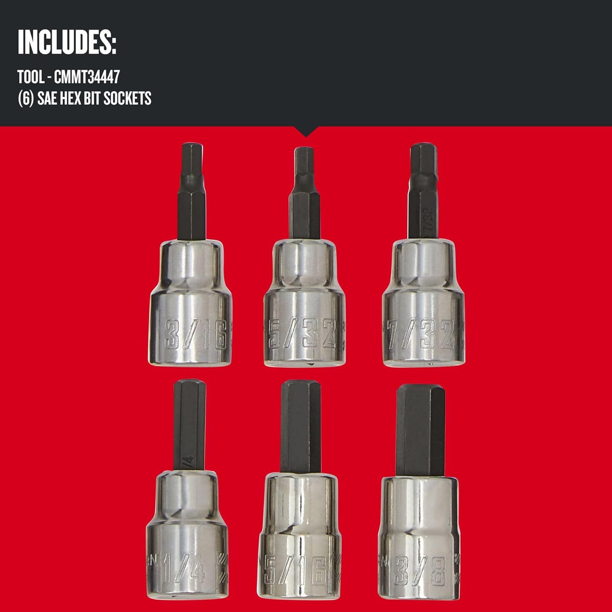 Craftsman SAE Hex Bit Socket Set, 6 pc, 3/8 in. Drive, Polished Chrome