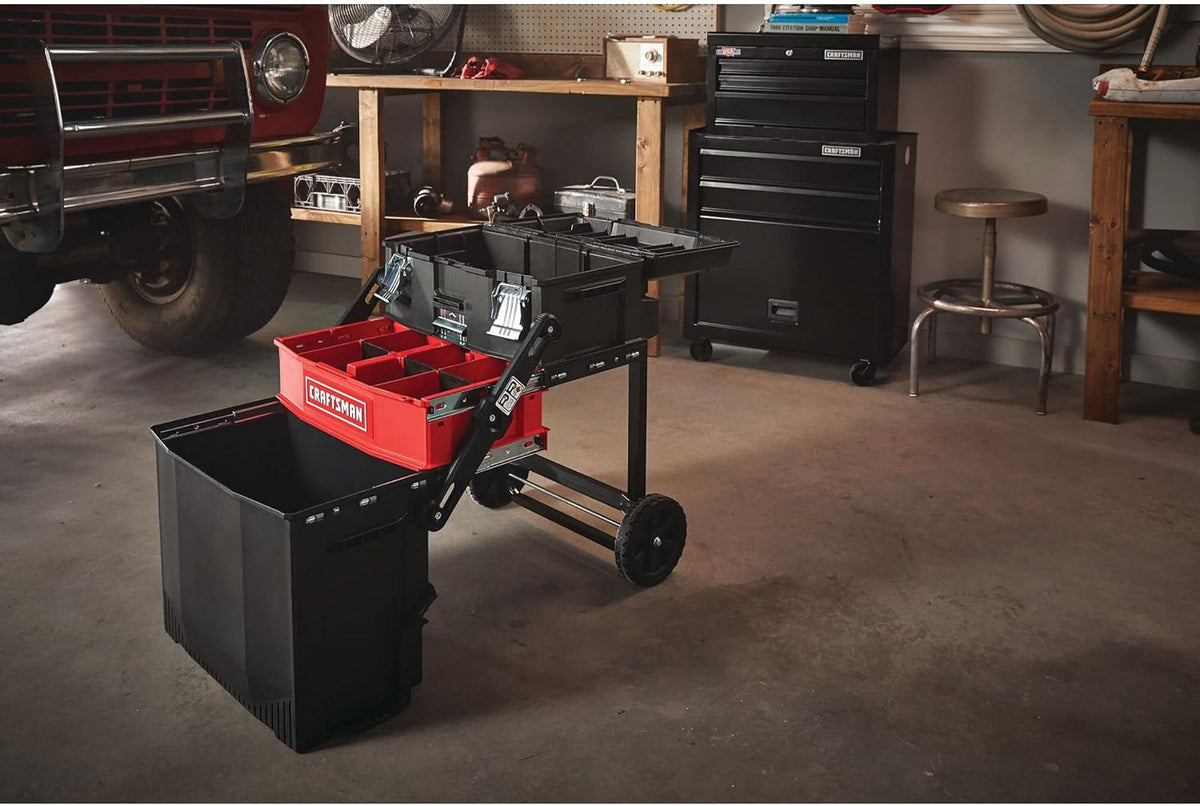 CRAFTSMAN 22-in Multi-Level Rolling Tool Box with Wheels, Black/Red, Lockable, CMST20880