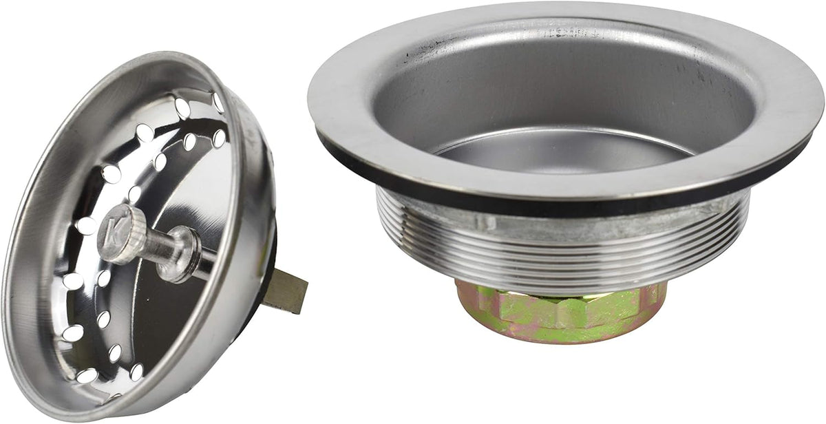 Keeney K5419 3.5-in Stainless Steel Kitchen Sink Basket Strainer, Spring-Style, Includes Lock Mount, Nuts & Washers