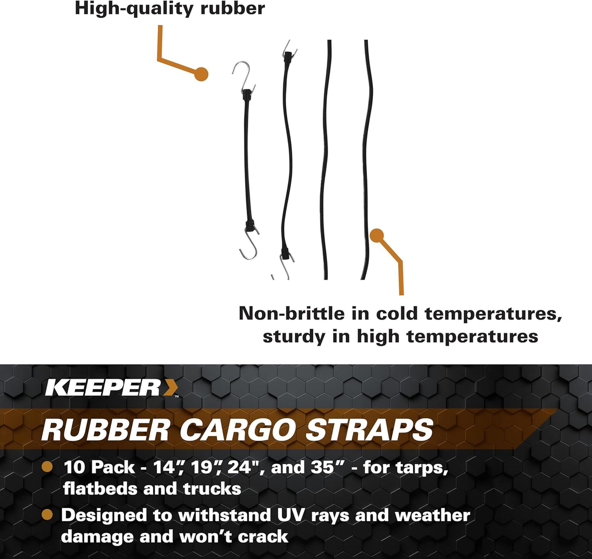 Keeper EPDM Rubber Strap Assorted, 10-Pack (14", 19", 24", 35")