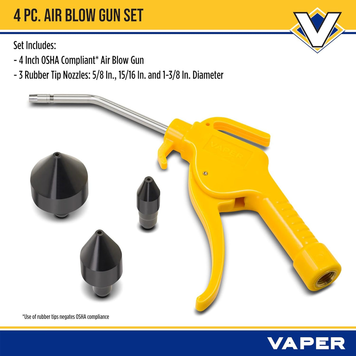 Central Pneumatic 4-Piece Air Blow Gun Set with Rubber Tip Nozzles