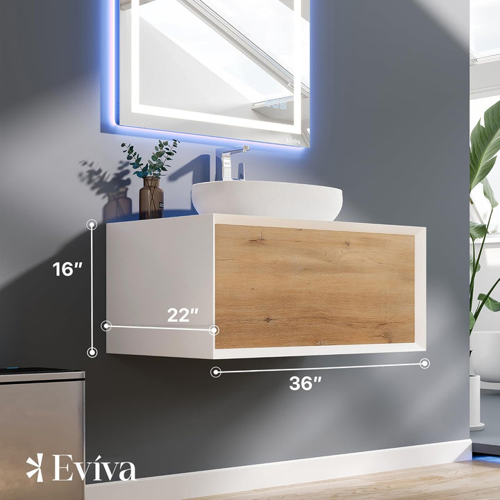 Eviva Santa Monica 36 in. W x 22 in. D x 16 in. H Wall-Mount Single Bath Vanity in White with White Vessel Sink