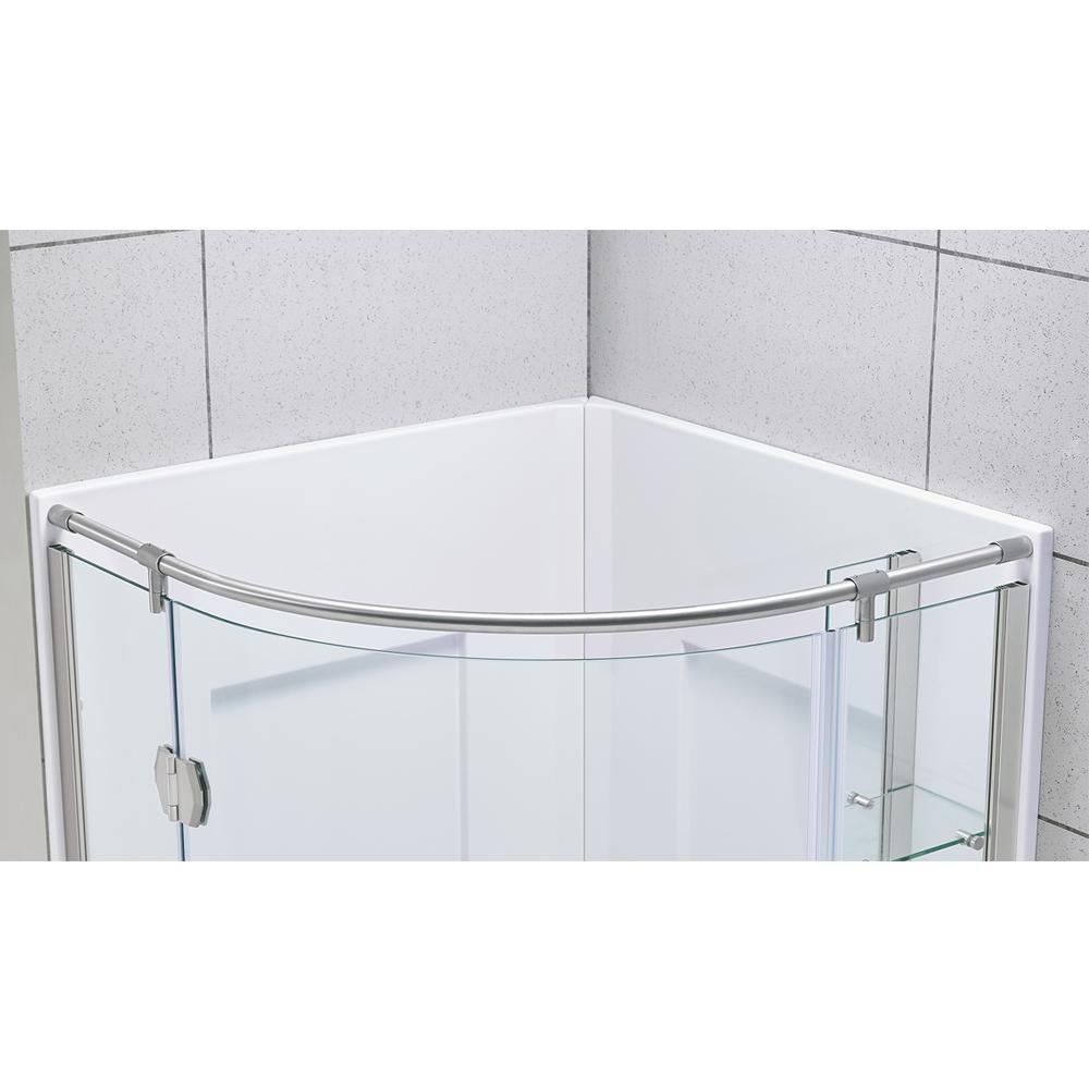 Glamour 34 in. x 76.40 in. Corner Drain Corner Shower Kit in Satin Nickel and White - Super Arbor
