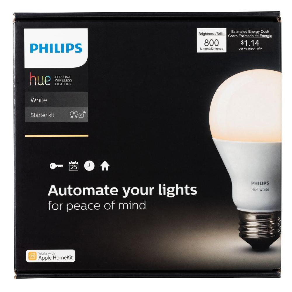 White A19 LED 60W Equivalent Dimmable Smart Wireless Lighting Starter Kit (2 Bulbs and Bridge)
