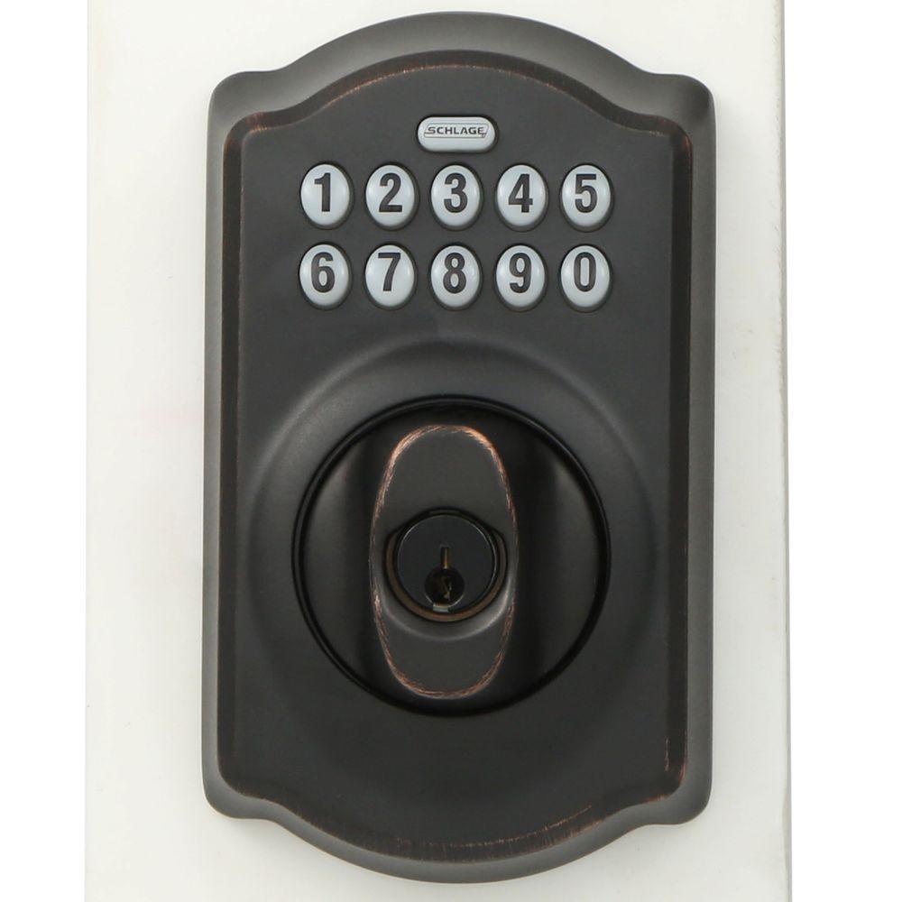 Camelot Keypad Electronic Door Lock Deadbolt and Georgian Knob in Aged Bronze - Super Arbor