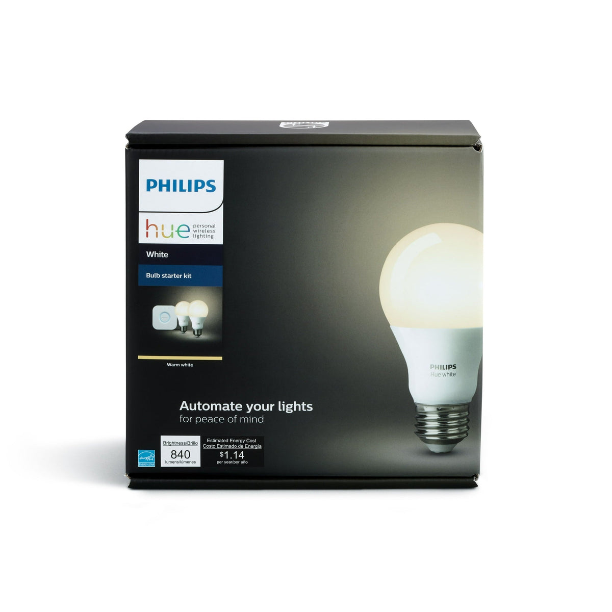 Philips Hue White A19 LED 60W Equivalent Dimmable Smart Wireless Lighting Starter Kit – 2 Bulbs + Bridge