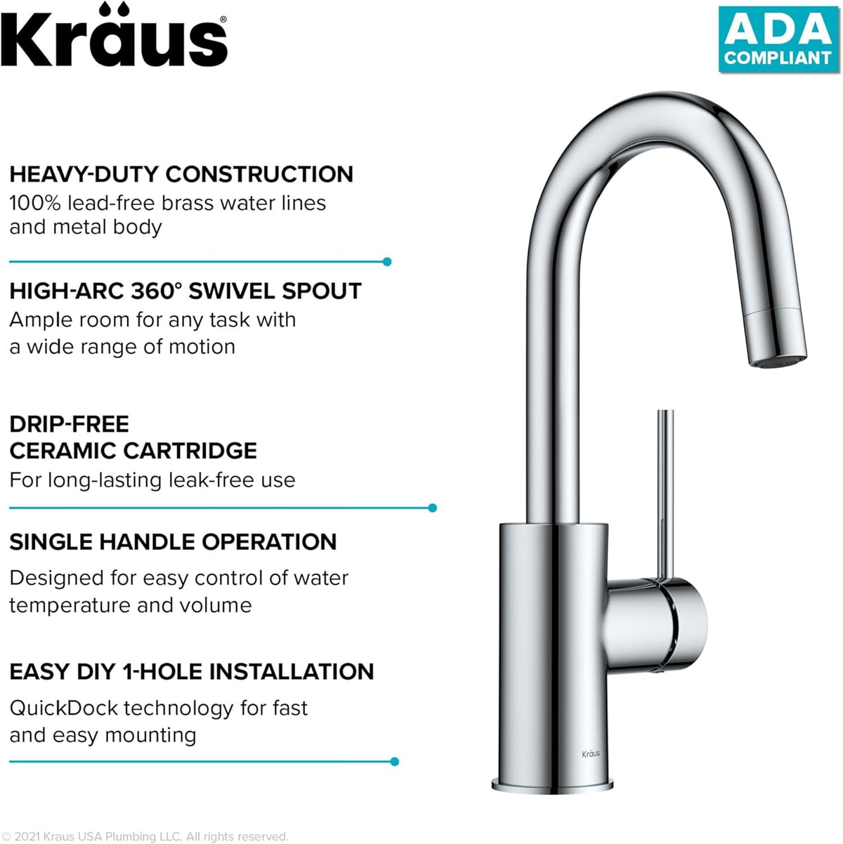 KRAUS Oletto Single Handle Bar Kitchen Faucet, Chrome, KPF-2600CH