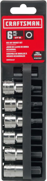 Craftsman SAE Hex Bit Socket Set, 6 pc, 3/8 in. Drive, Polished Chrome