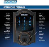Schlage Camelot Aged Bronze Connect Z‑Wave Plus Smart Deadbolt & Camelot Handleset with Accent Lever, Camelot Trim