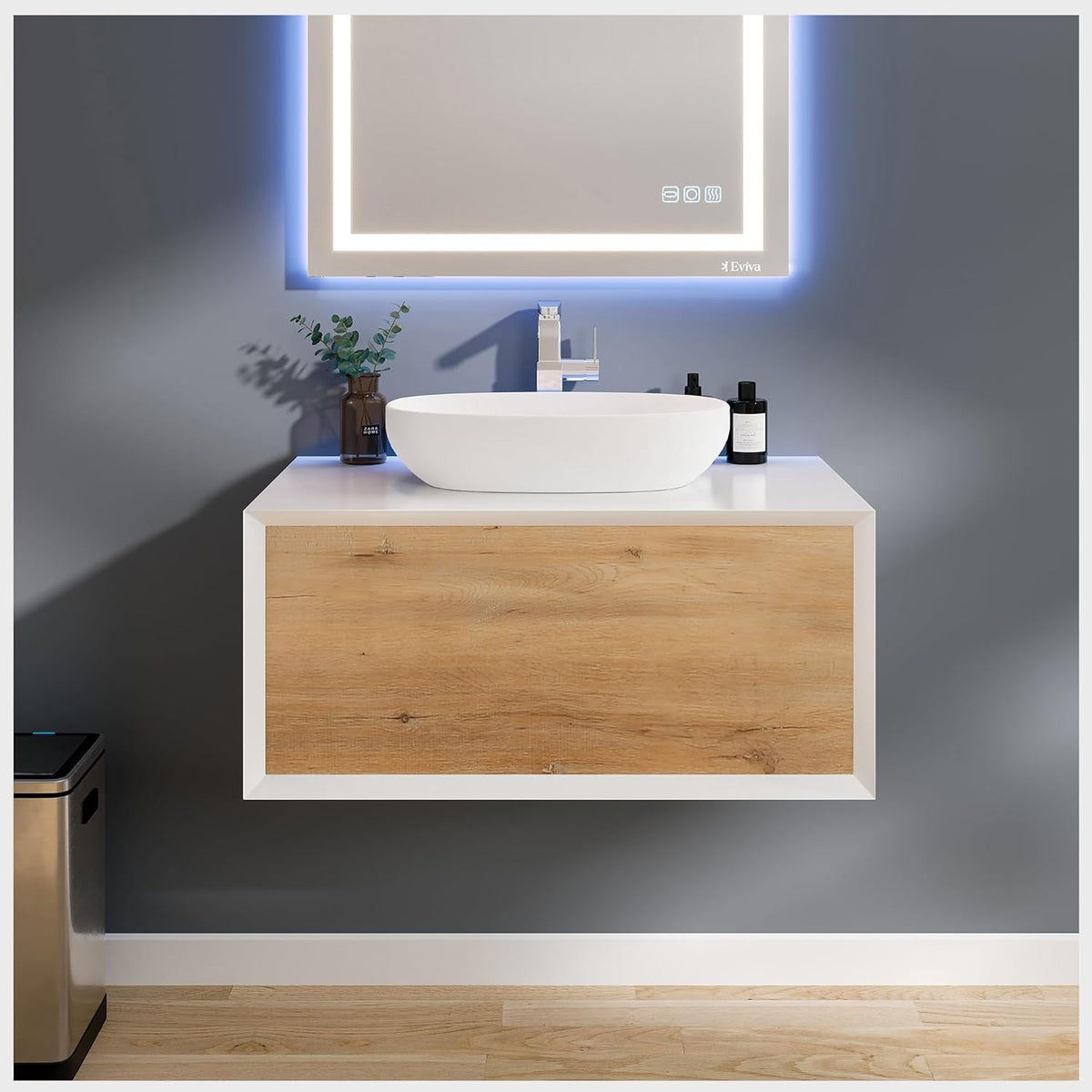 Eviva Santa Monica 36 in. W x 22 in. D x 16 in. H Wall-Mount Single Bath Vanity in White with White Vessel Sink