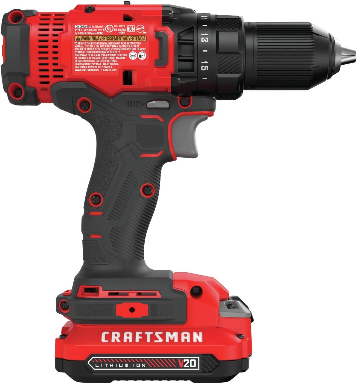 CRAFTSMAN V20 Cordless Drill/Driver Kit, 1/2 in., Battery & Charger Included (CMCD700C1)