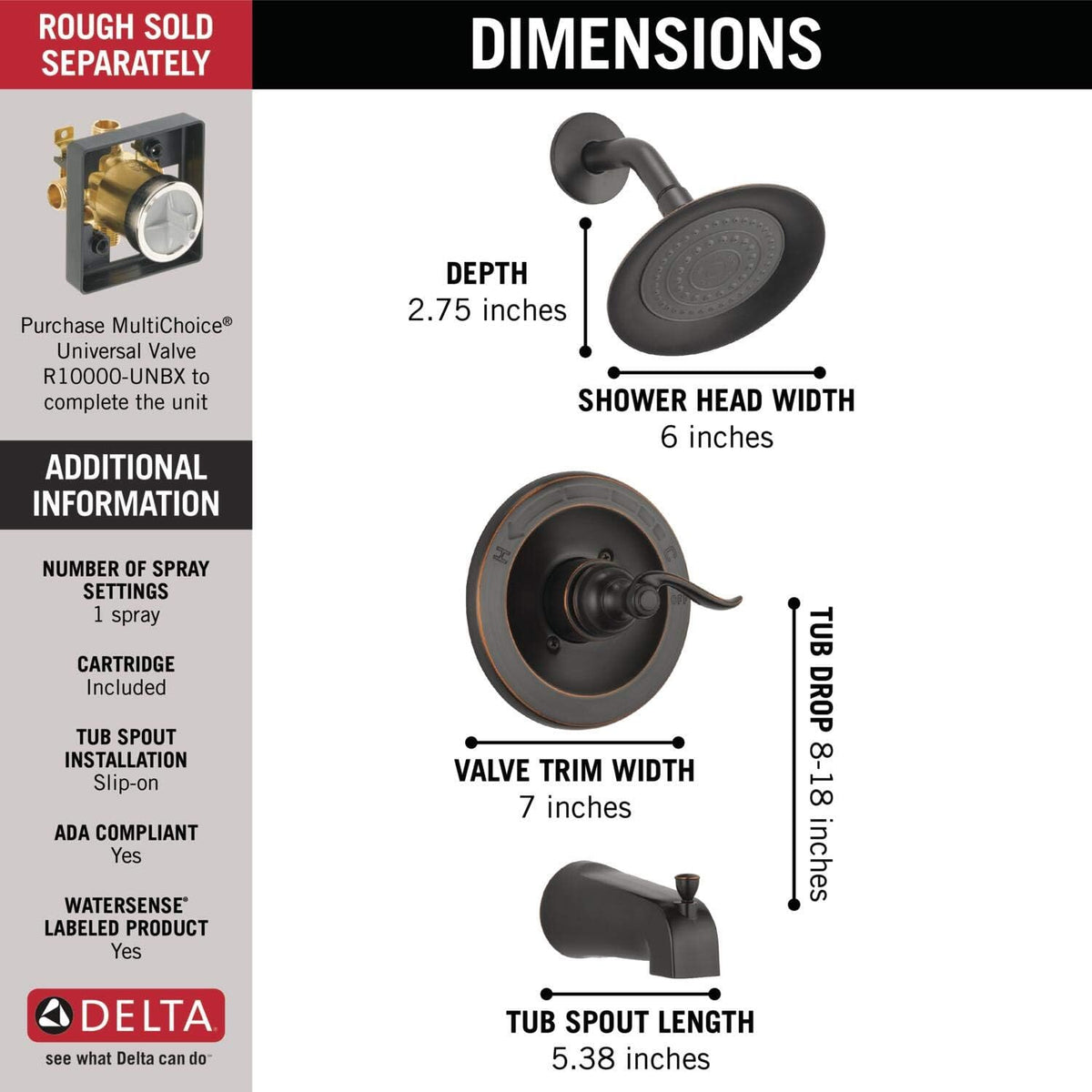 Delta Windemere Tub & Shower Trim Kit, Oil Rubbed Bronze, Single-Spray Head