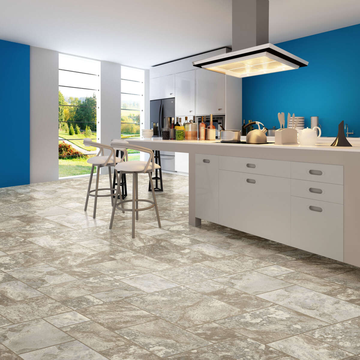 Congoleum AirStep Evolution Terrace 12-ft W x Cut-to-Length Blue Dusk Stone Look Low-Gloss Sheet Vinyl Flooring