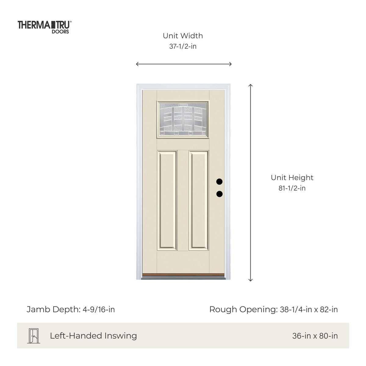 Therma-Tru Benchmark Emerson 36-in x 80-in Fiberglass Craftsman Left-Hand Inswing Ready-to-Paint Unfinished Prehung Front Door with Brickmould