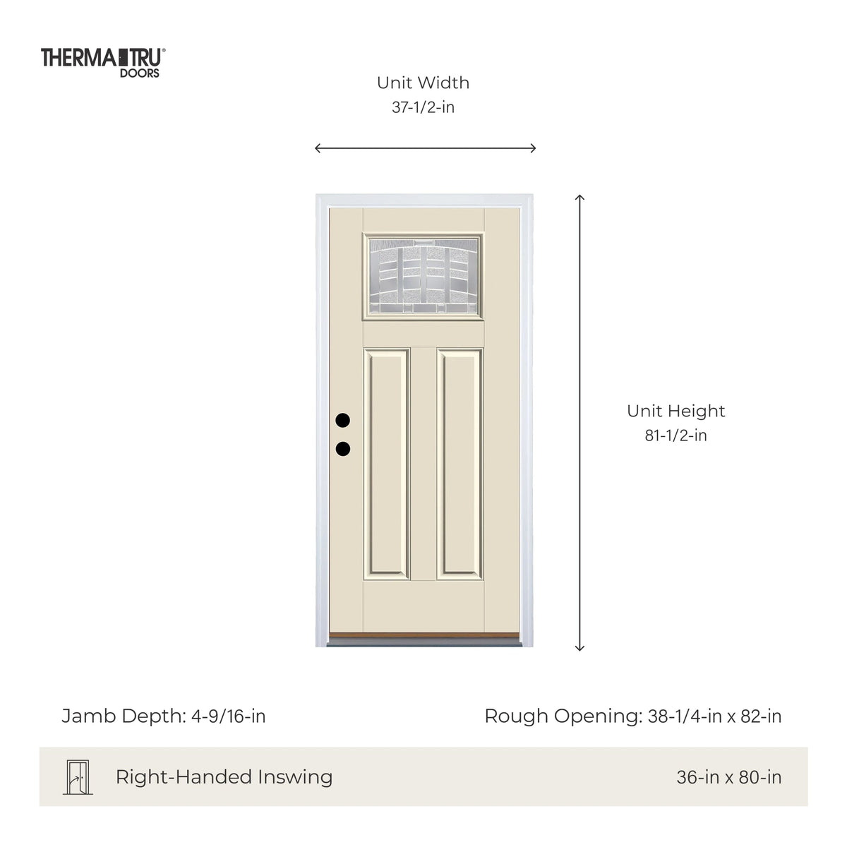 Therma-Tru Benchmark Emerson 36-in x 80-in Fiberglass Craftsman Right-Hand Inswing Ready-to-Paint Unfinished Prehung Front Door with Brickmould