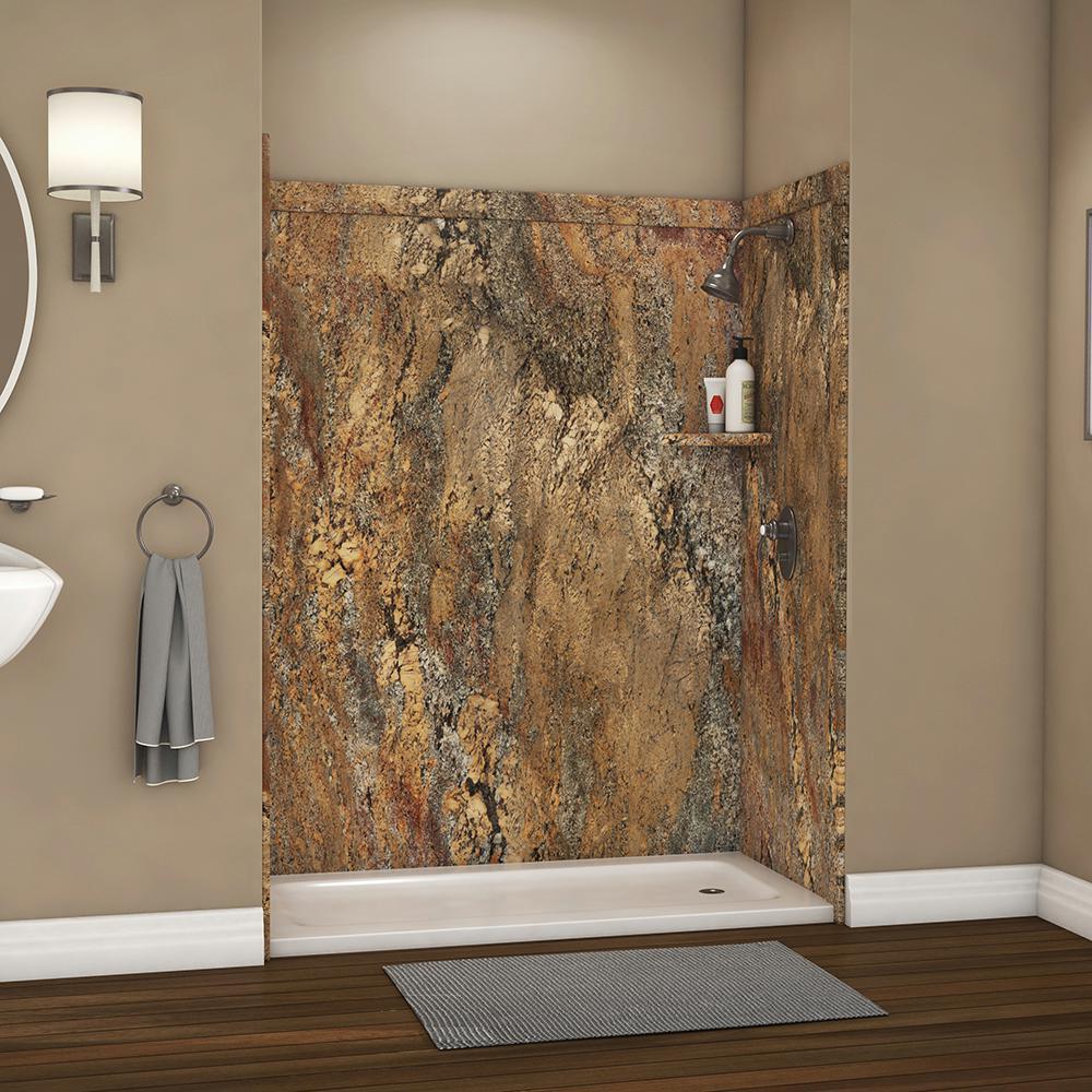 Royale 36 in. x 60 in. x 80 in. 11-Piece Easy Up Adhesive Alcove Bathtub/Shower Wall Surround in Calacatta White - Super Arbor