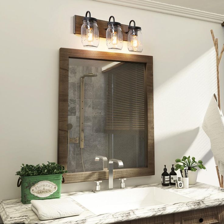 Vanity Araphi 3-Light Black Modern Farmhouse Metal Bathroom Wall Sconce with Walnut Wood Accents LED Compatible