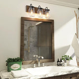 Vanity Araphi 3-Light Black Modern Farmhouse Metal Bathroom Wall Sconce with Walnut Wood Accents LED Compatible
