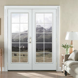 JELD-WEN 60-in x 80-in 4-9/16-in Jamb Low‑E External Grilles Primed Steel French Right-Hand Inswing Double Patio Door