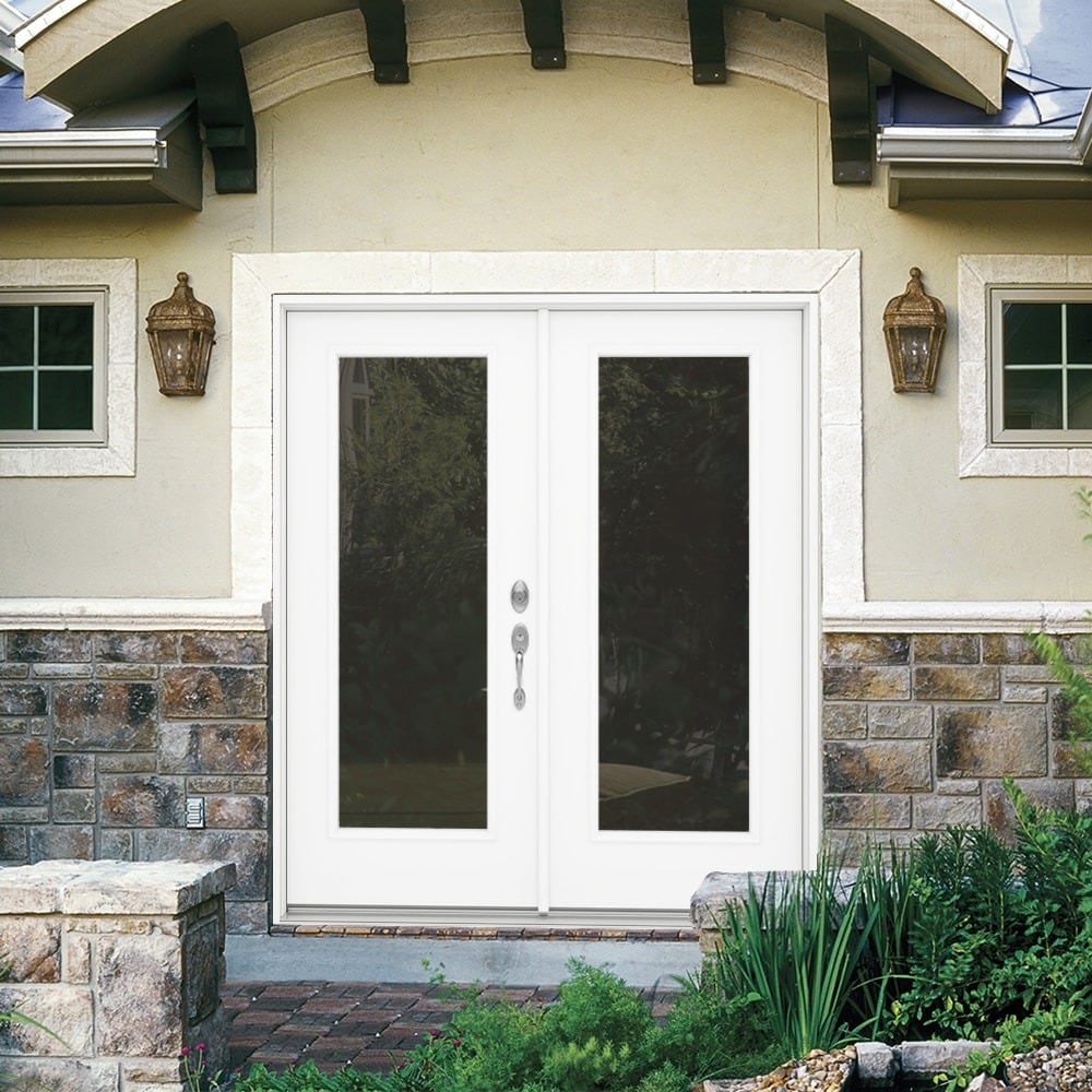 JELD-WEN 72-in x 80-in 4-9/16-in Low-E Primed Steel French Left-Hand Inswing Double Patio Door