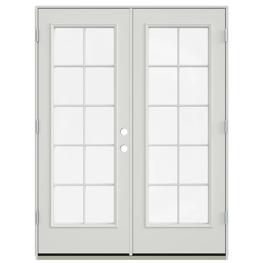 JELD-WEN 60-in x 80-in 4-9/16-in Jamb Low‑E External Grilles Primed Steel French Right-Hand Inswing Double Patio Door