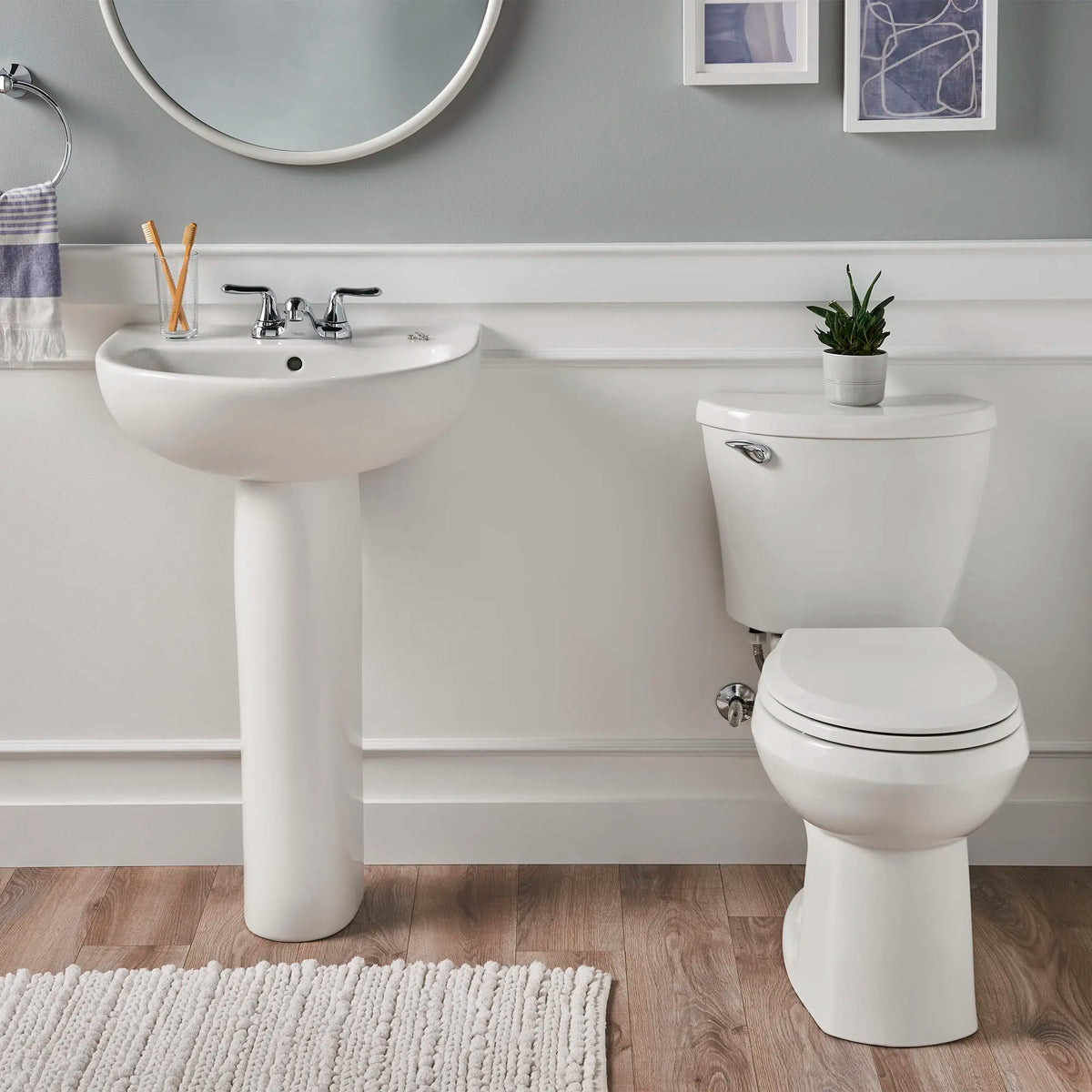 American Standard Mainstream White WaterSense Round Chair Height 2-Piece Toilet, 12-in Rough-In