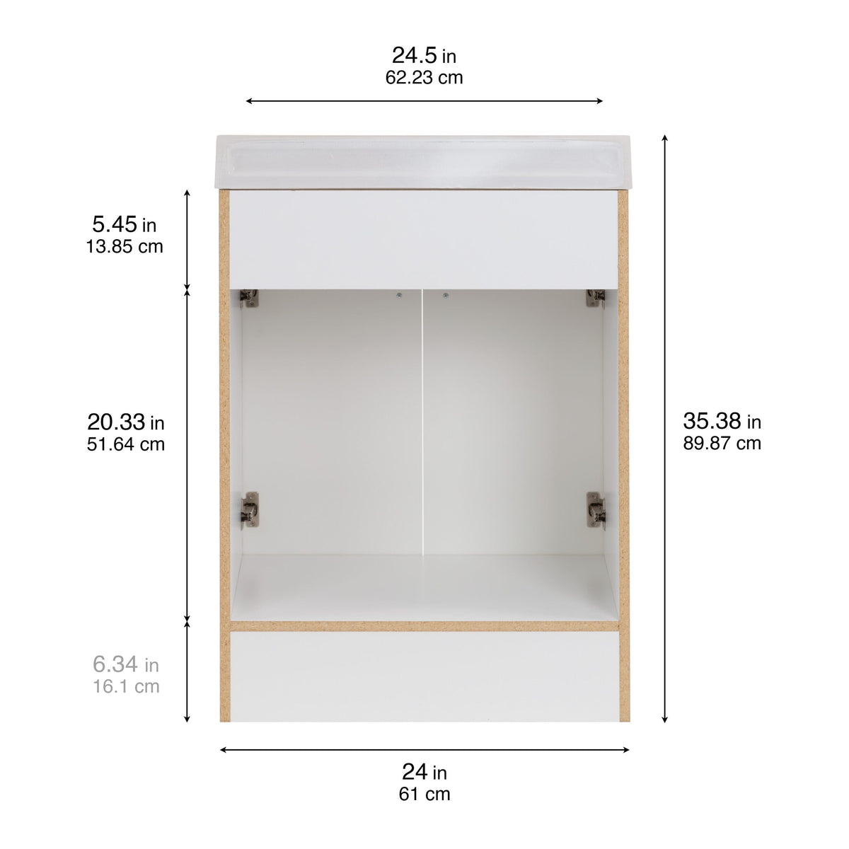 Project Source 24.5-in True White Single Sink Bathroom Vanity with White Cultured Marble Top, Dover Collection