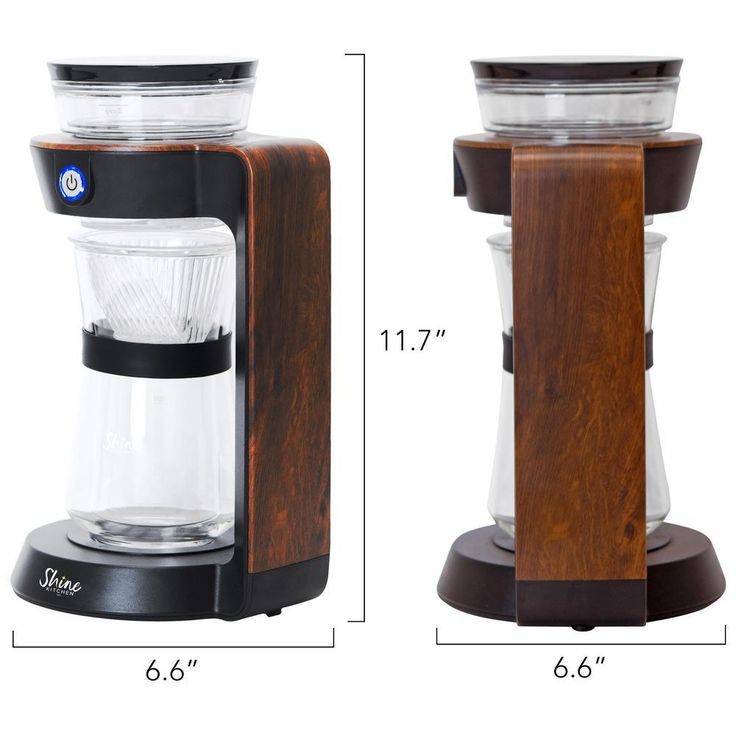 Shine Automatic Pour Over Coffee Machine with 2 Cup Double Wall Glass Carafe, Black with Wood Finish