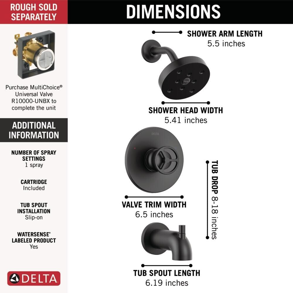 Delta Trinsic Matte Black 1-Handle Bathtub and Shower Faucet