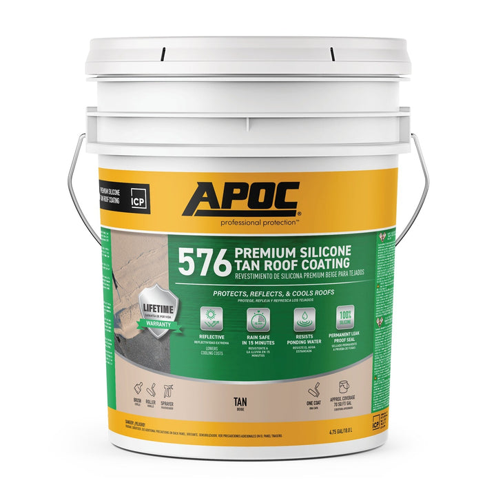 APOC 576 Premium Silicone Tan Roof Coating, 4.75-Gallon – Reflective, Lifetime Warranty