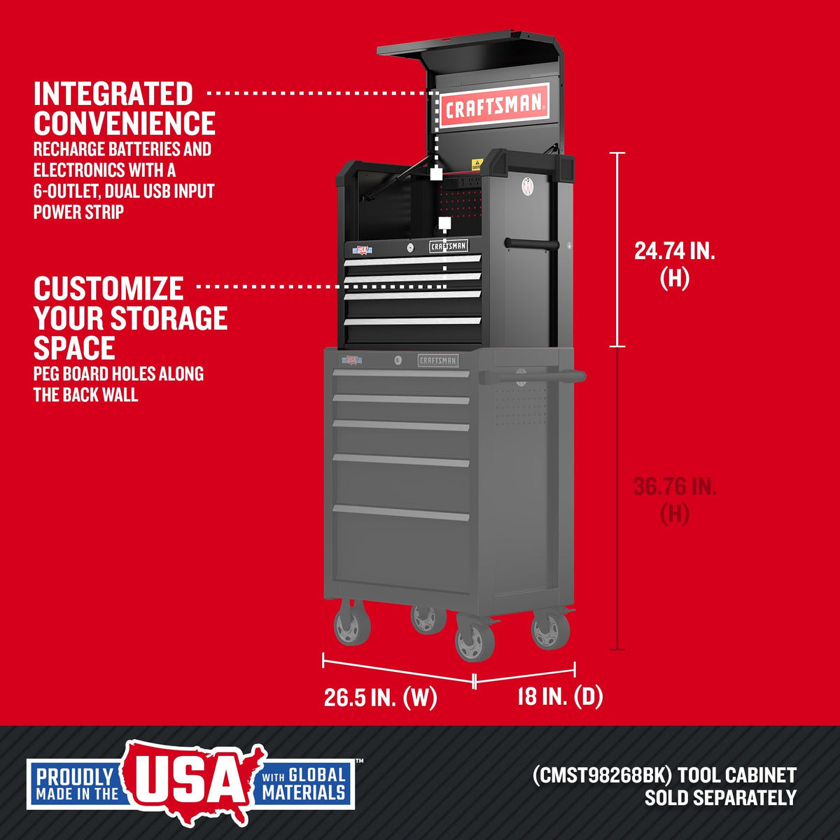 CRAFTSMAN 2000 Series 26.68-in W x 24.7-in H x 16.32-in D 4-Drawer Steel Tool Chest (Black)
