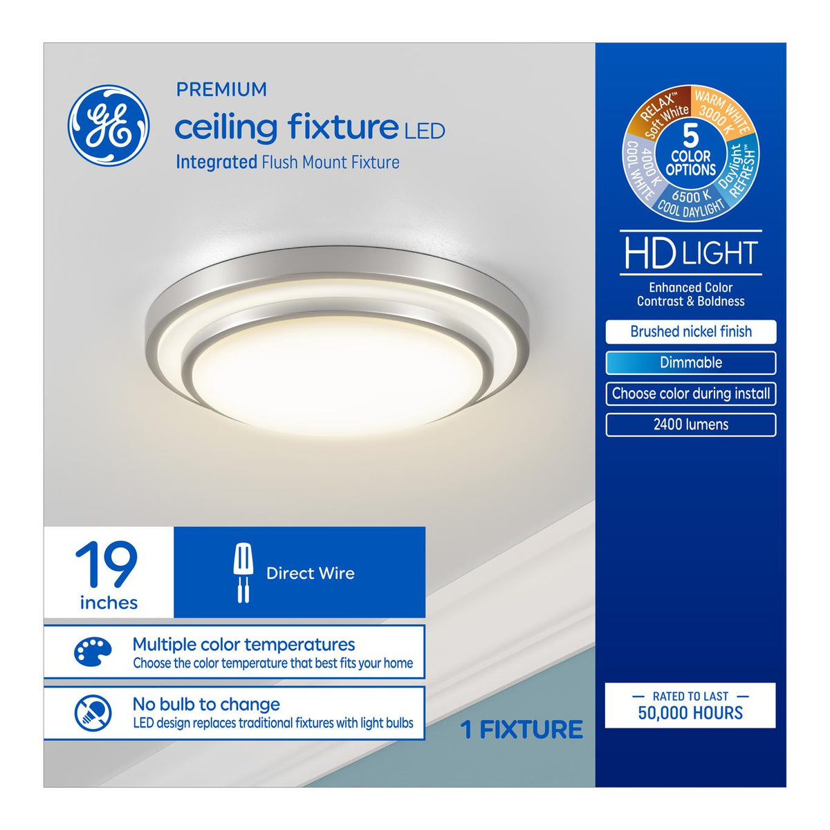GE 19-in Brushed Nickel Traditional LED Semi-Flush Mount Ceiling Light
