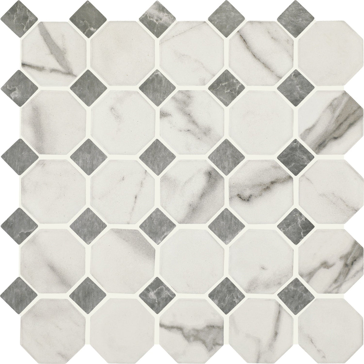 STAINMASTER Calacatta Silver 12-in x 12-in Matte Ceramic Marble look Octagon Mosaic Floor and Wall Tile product image
