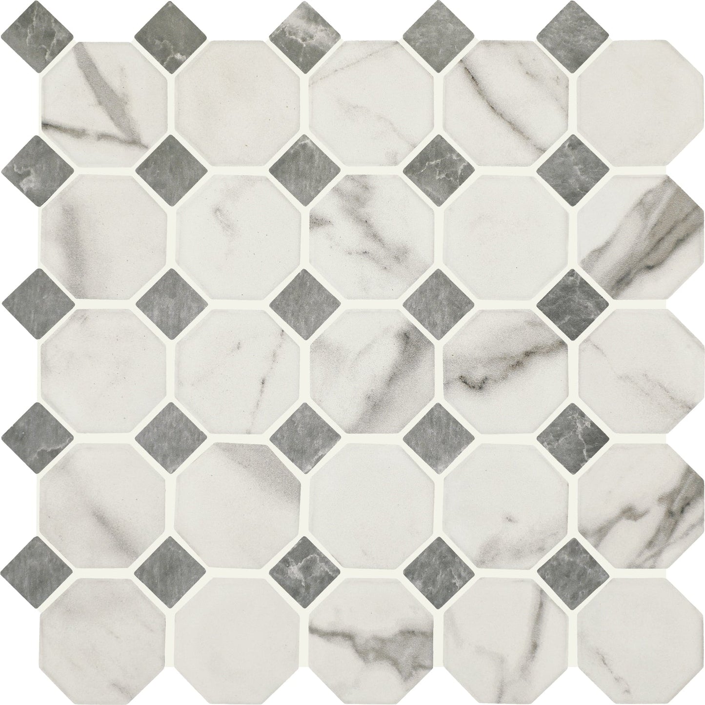 STAINMASTER Calacatta Silver 12-in x 12-in Matte Ceramic Marble look Octagon Mosaic Floor and Wall Tile product image