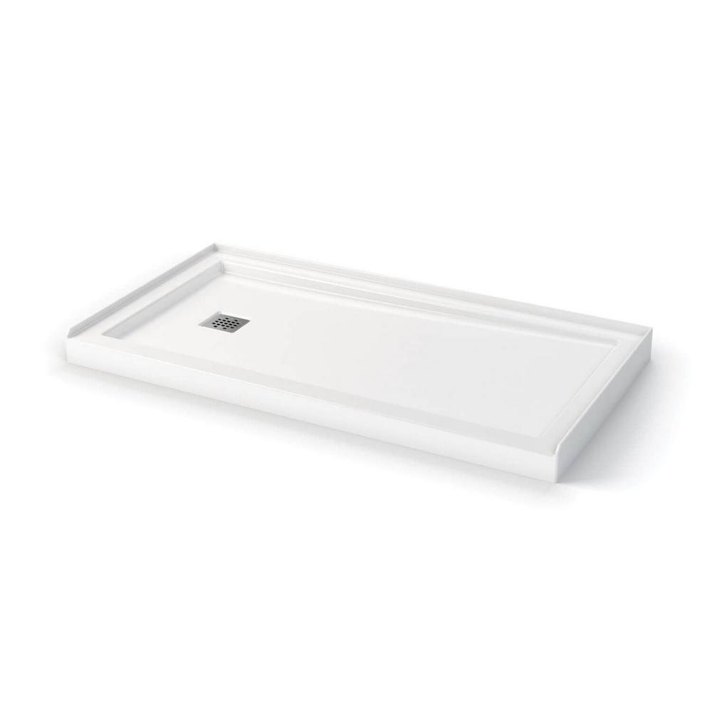 Zone Square 32 in. x 60 in. Double Threshold Shower Base Left Hand Drain in White - Super Arbor