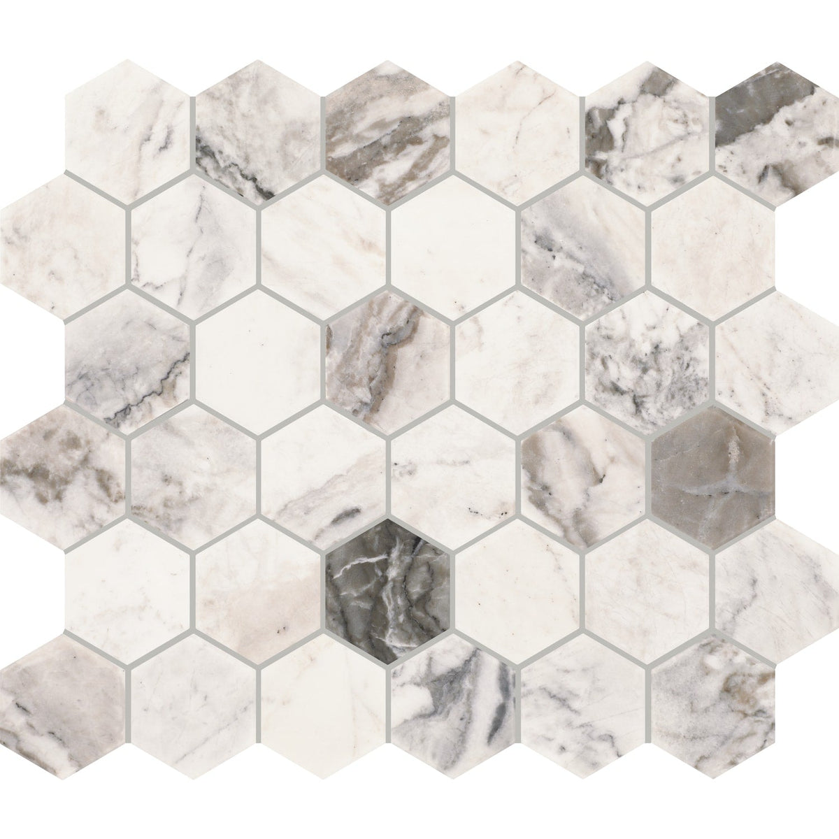 Daltile GENUINE STONE Tuxedo 11-in x 14-in Honed Natural stone Marble Marble look Hexagon Mosaic Floor and Wall Tile product image