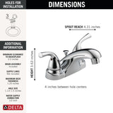 Delta Foundations Chrome 2-Handle 4-in Centerset WaterSense Bathroom Sink Faucet with Drain, B2515LF-PPU-ECO