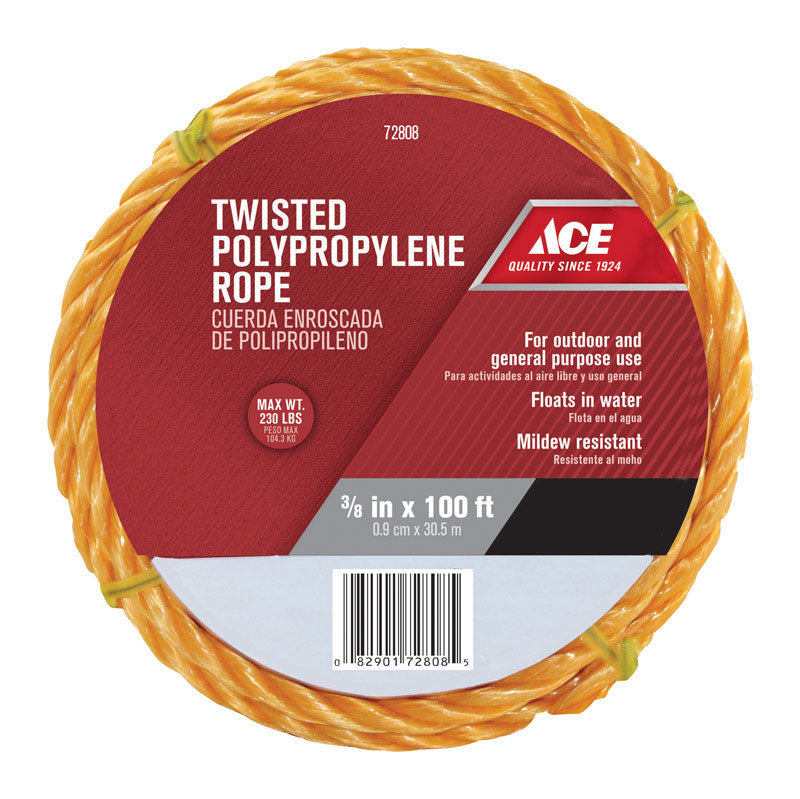 Ace 3/8 in. Dia x 100 ft Yellow Twisted Polypropylene Rope