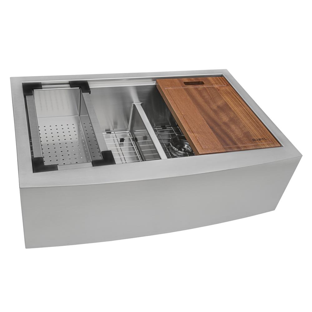 Apron-Front Stainless Steel 36 in. 16-Gauge Workstation 50/50 Double Bowl Farmhouse Kitchen Sink - Super Arbor