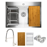 AKDY All-in-One 33-in x 22-in Brushed Stainless Steel Single Bowl Drop-In 1-Hole Residential Kitchen Sink All-in-One Kit